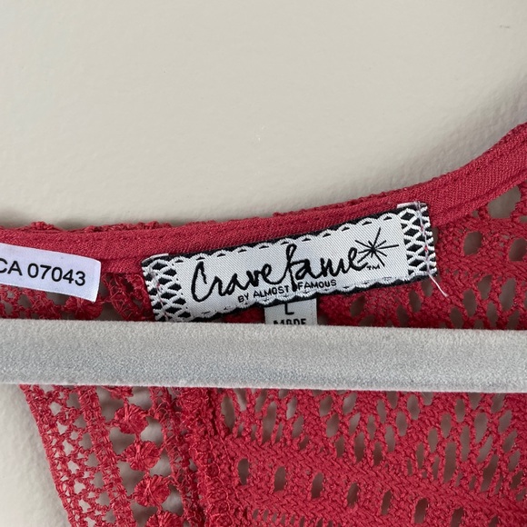 2/$25 Crave Fame by Almost Famous Red Crochet Knit Kimono With Keyhole Back - Picture 3 of 4